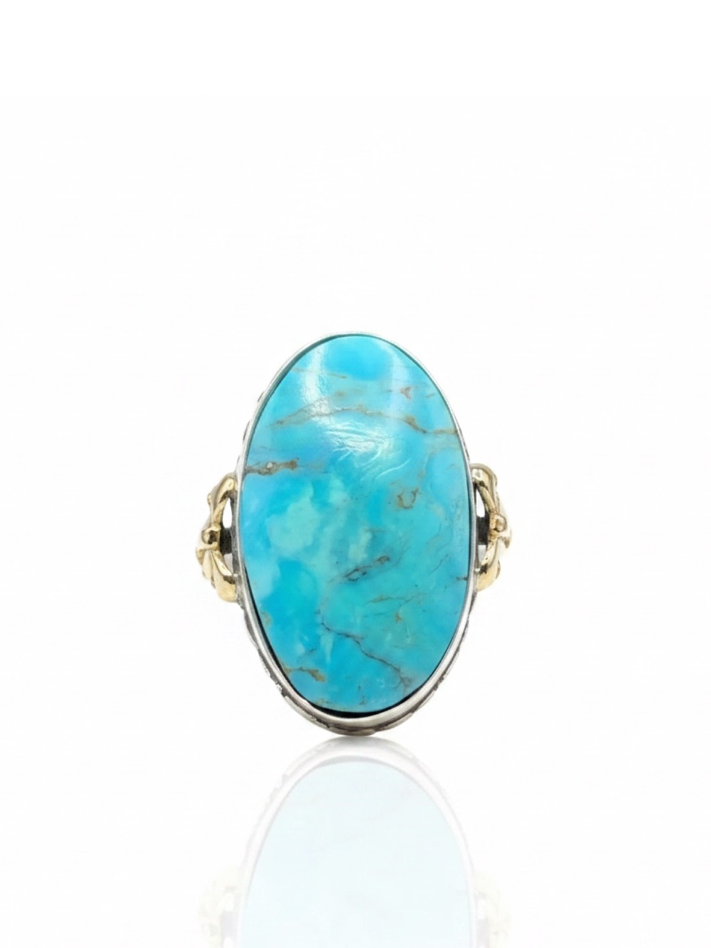 Vintage Clark & Coombs 10K Gold/961 Silver Navajo Turquoise Bezel Ring Size 5